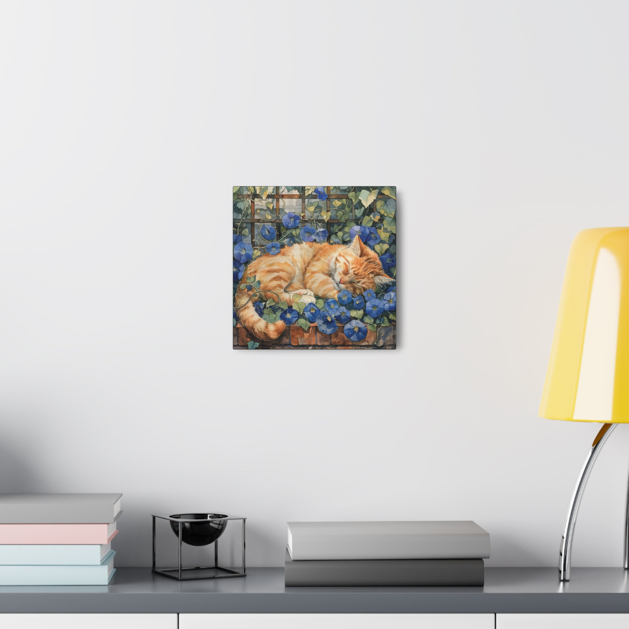 Ginger Cat Napping Among Blue Morning Glory Flowers Floral Poster - Image 7