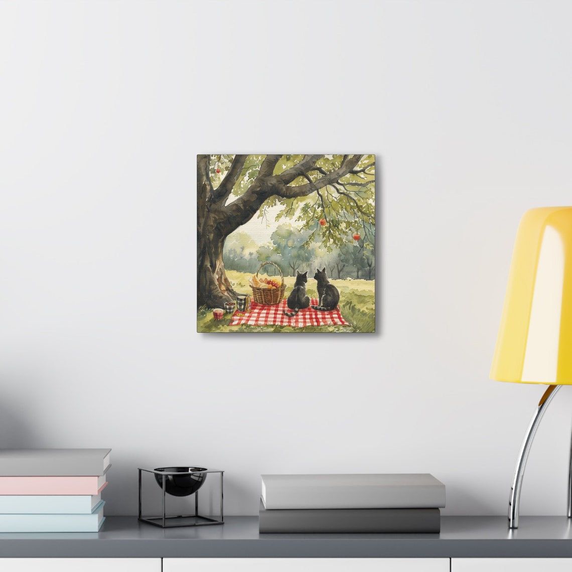 Two Black Cats Enjoying a Picnic Under a Grand Apple Tree Poster - Image 4