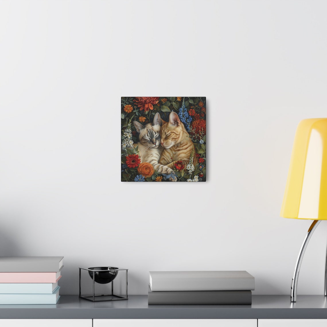Two Cuddling Cats Napping Among Vibrant Wildflower Blooms Poster - Image 4