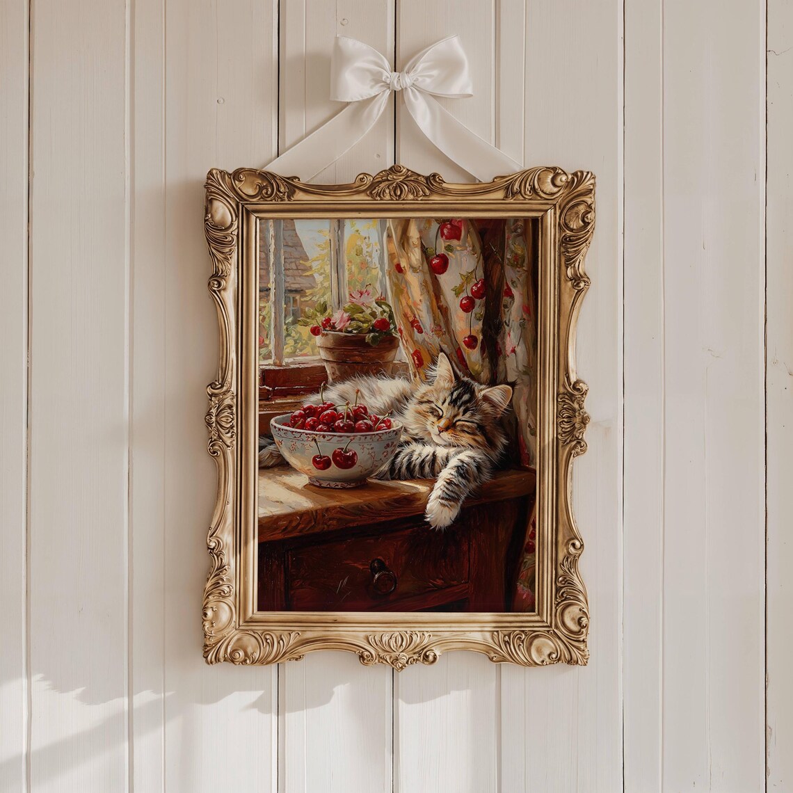 Tabby Cat Farmhouse Kitchen Art Print with Cherries - Image 7