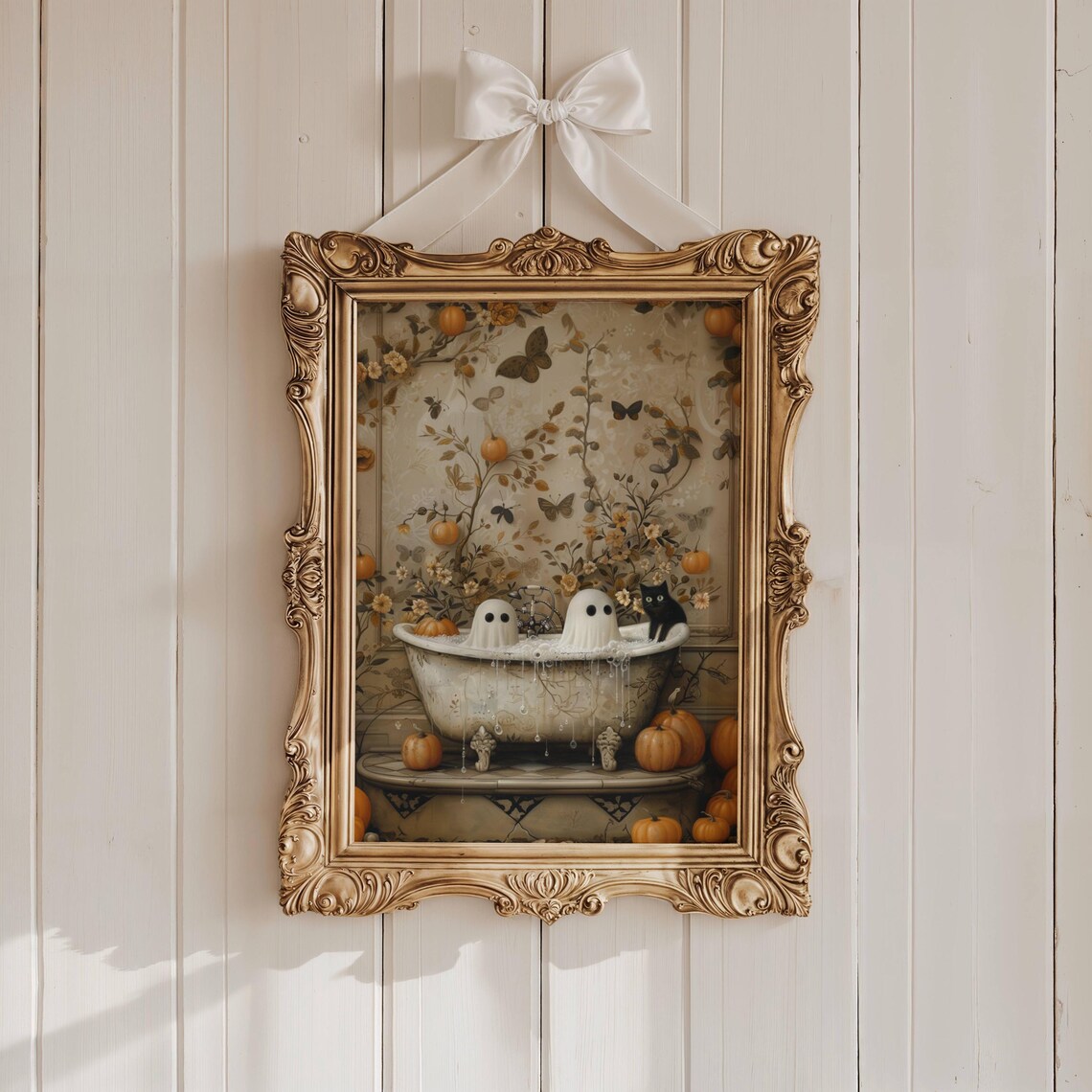 Ghost And Cat Bathtub Halloween Whimsigoth Art Print - Image 7