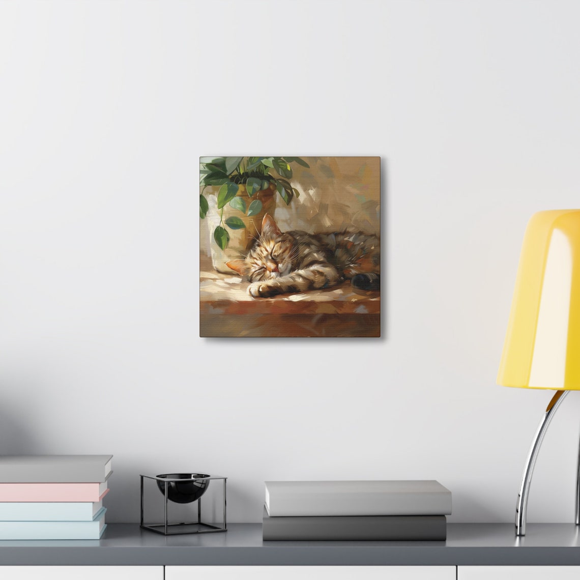 Sleeping Tabby Cat Napping in a Sunbeam by a Potted Plant Poster - Image 4