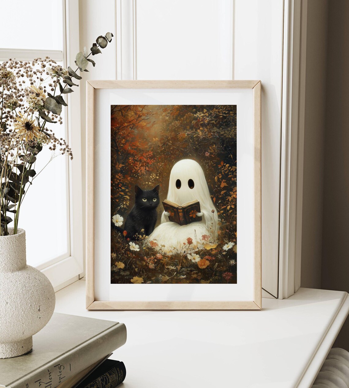 Cute Ghost Reading With Black Cat, Whimsigoth Poster - Image 6