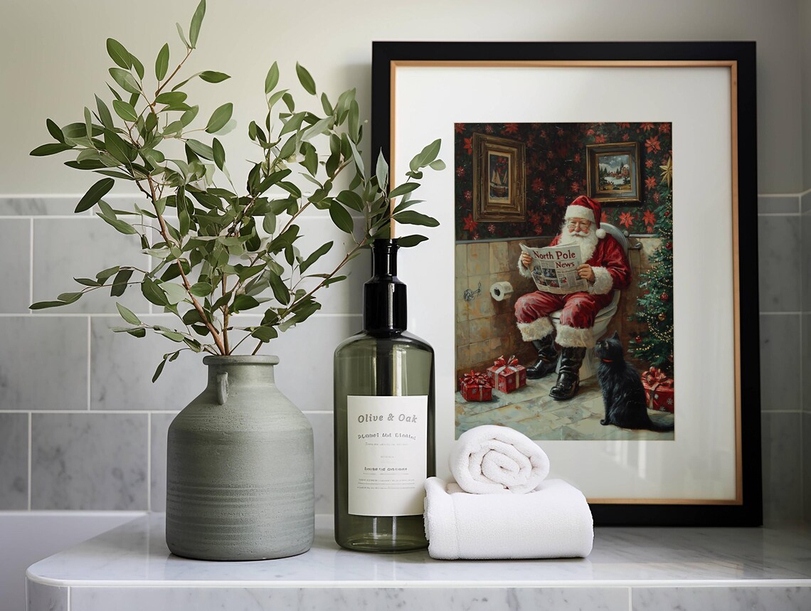 Santa Claus and Black Cat Bathroom Christmas Poster - Image 7
