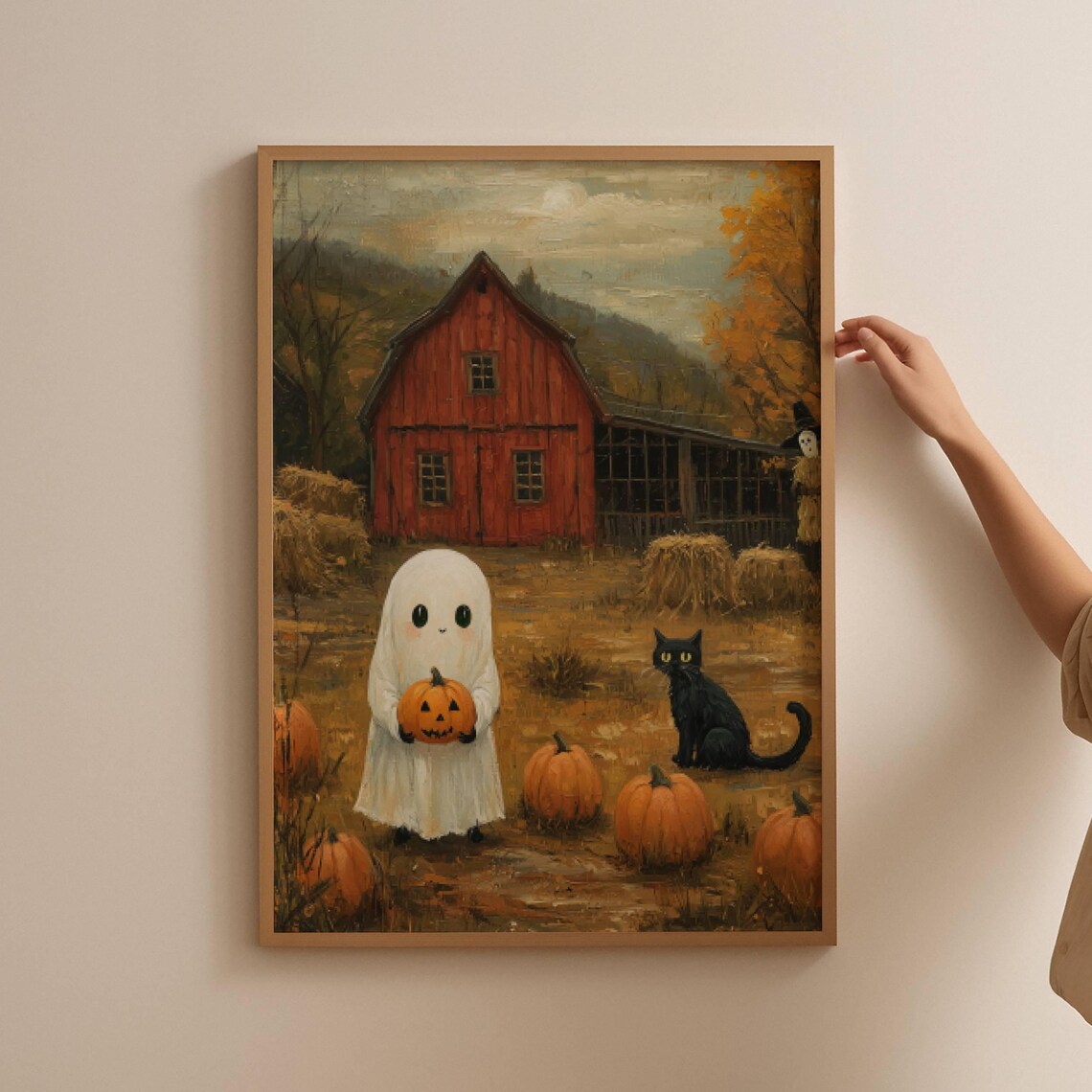 Ghost and Cat in Pumpkin Patch, Whimsigoth Poster - Image 2