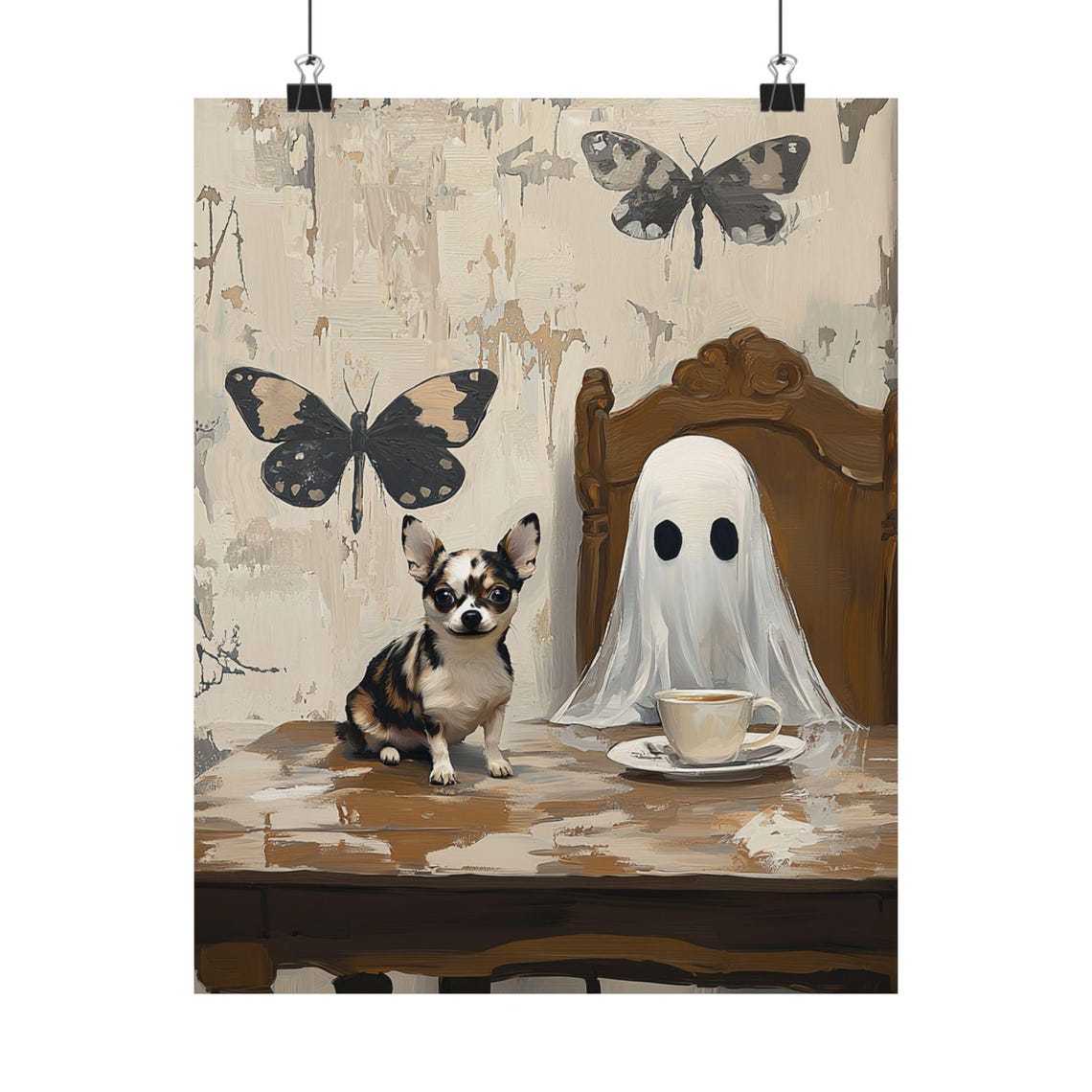 Ghost and Chihuahua Sharing Tea With Butterfly Wall Decor Poster - Image 4
