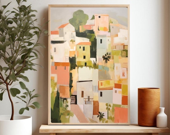 Colorful Village Houses, Mediterranean Spain Travel Poster
