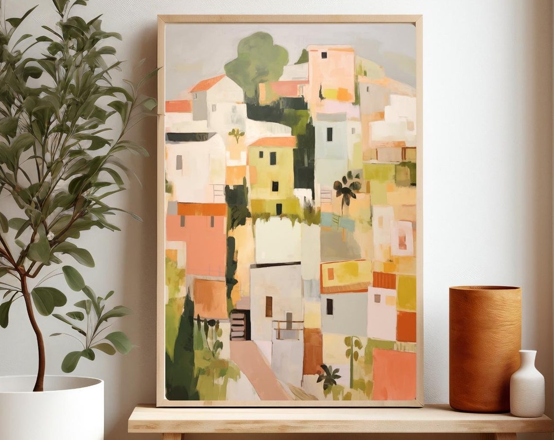 Colorful Village Houses, Mediterranean Spain Travel Poster