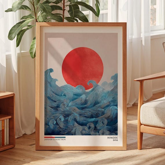Japandi Wave Art Print Abstract Sun Wabi Sabi Decor Pdf Jpg