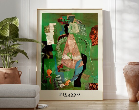 Picasso Green Cubist Seated Woman Modern Museum Exhibition Poster