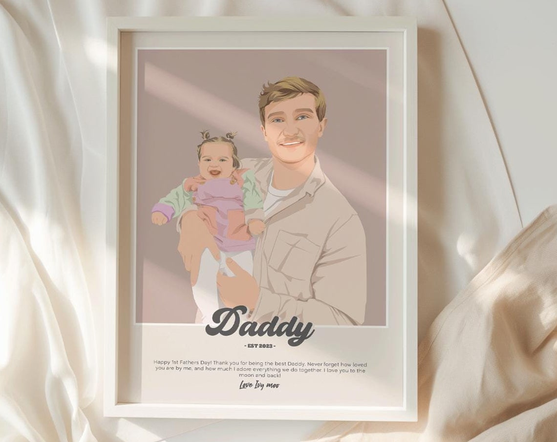 Personalized Daddy First Fathers Day Baby Girl Portrait Poster