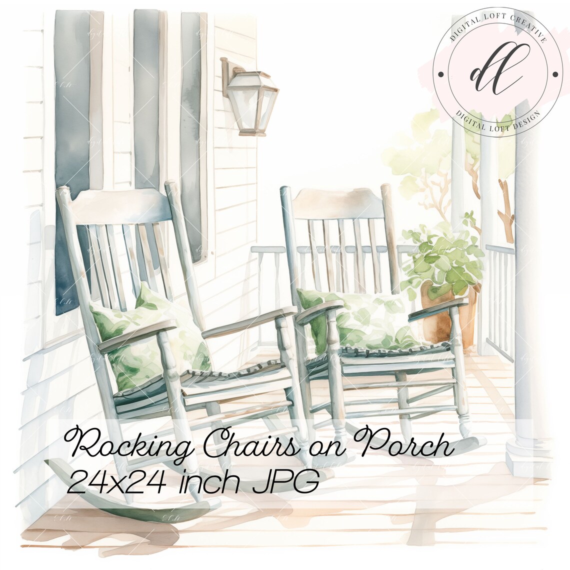 Watercolor Rocking Chairs on Porch Farmhouse Home Decor Poster