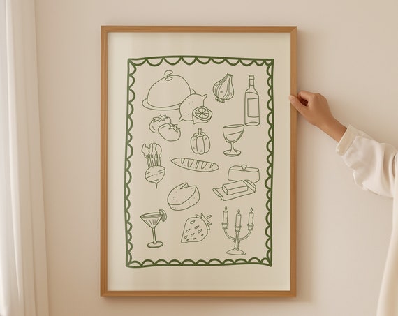 Dinner Party Vintage Food Poster, Retro Kitchen Decor