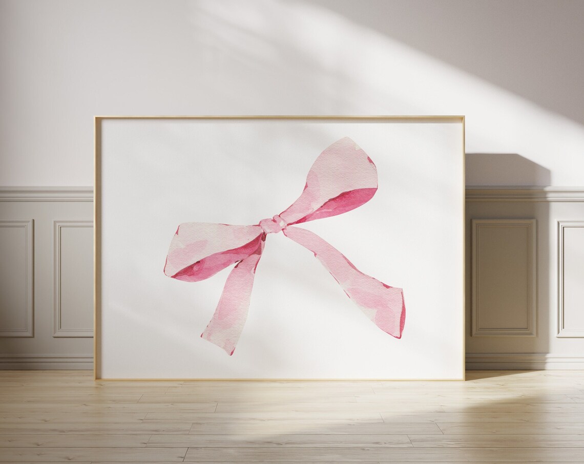 Pink Watercolor Bow Coquette Soft Girl Balletcore Ribbon Wall Poster