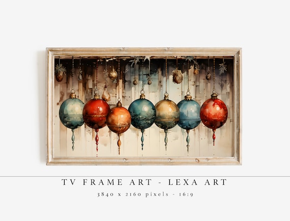 Vintage Christmas Ornaments Hanging Watercolor Holiday Art Poster