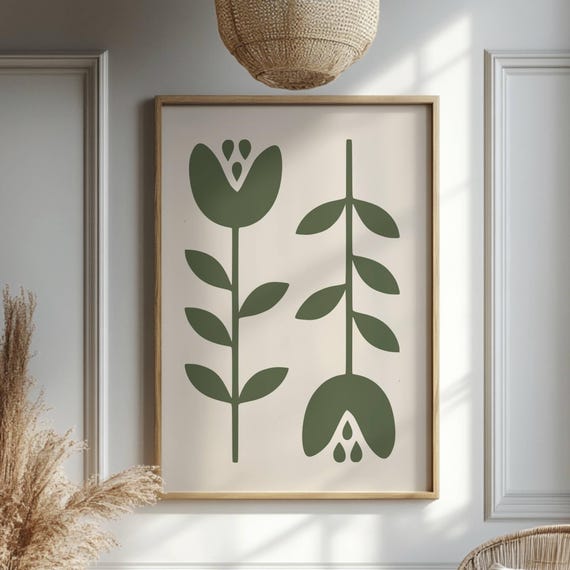 Green Abstract Floral Wall Art Monochrome Botanical Print Modern Minimalist Flower Contemporary Natureinspired Decor For Home