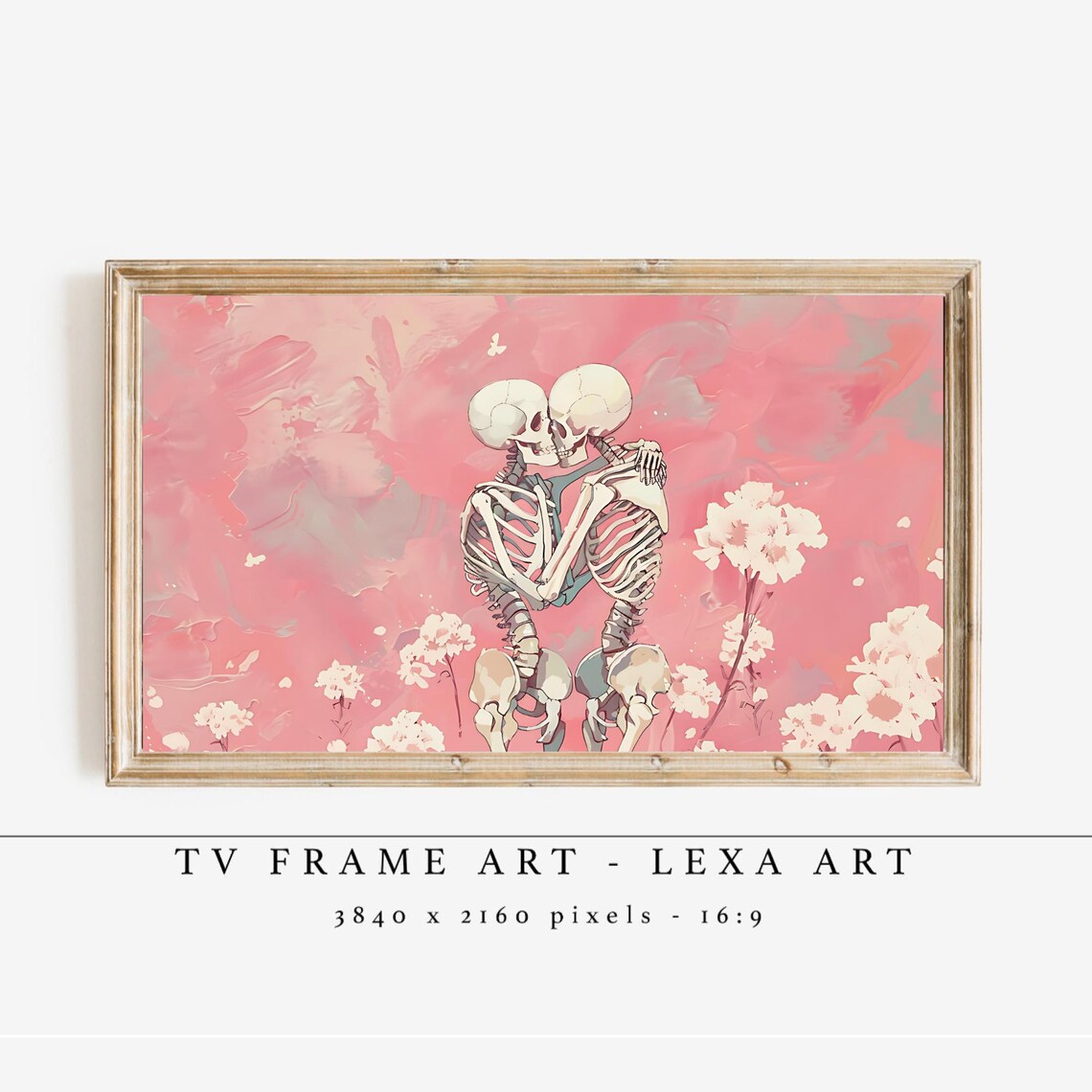 Pink Skeleton Couple Tv Frame Art Gothic Romantic Love Artwork Halloween Samsung Spooky Wall