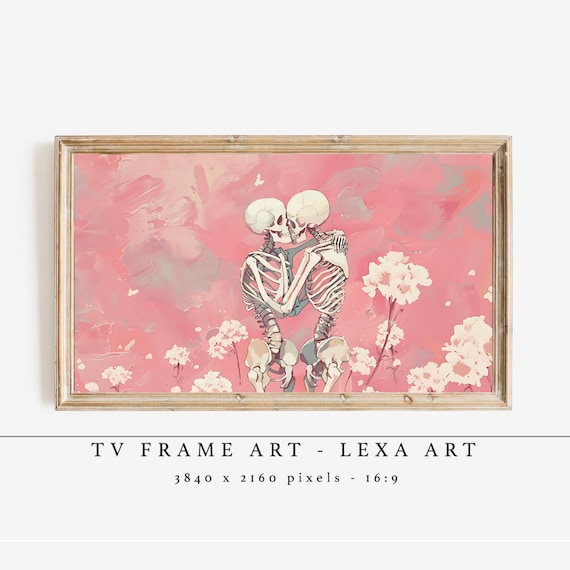 Pink Skeleton Couple Tv Frame Art Gothic Romantic Love Artwork Halloween Samsung Spooky Wall
