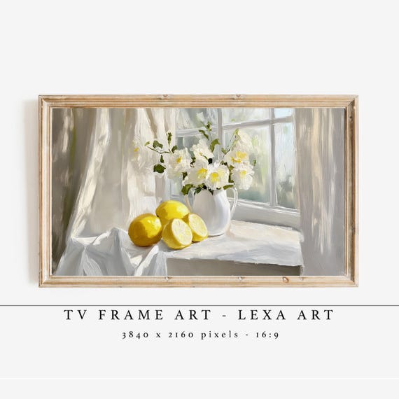 Lemon Tv Frame Art Kitchen Still Life Artwork Samsung Decor Rustic Farmhouse Wall Floral Summer