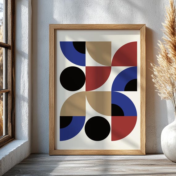 Playful Geometric Wall Art Abstract Shapes Colorful Modern Print Mid Century Style Decor Fun Poster
