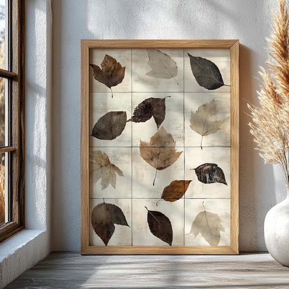 Rustic Fall Wall Art Autumn Leaf Print Poster Botanical Home Decor Seasonal Nature Artwork Minimalist Farmhouse