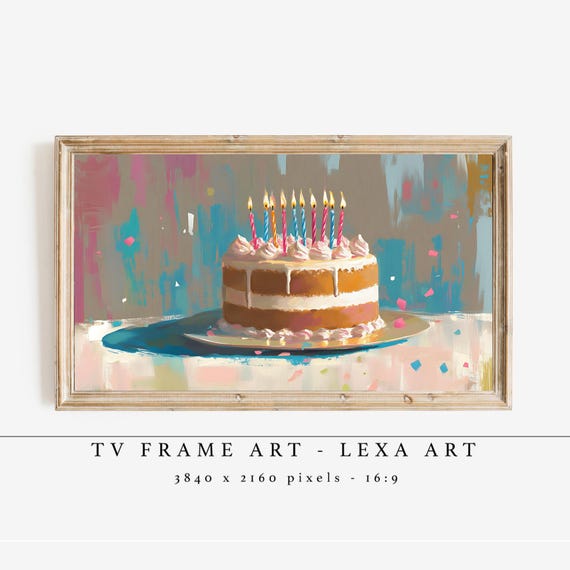 Birthday Cake Tv Frame Art Happy Samsung Party Decor Celebration Artwork Festive Wall