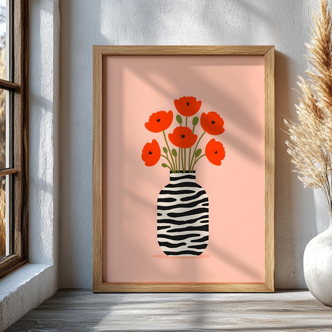 Poppy Floral Vase Art Print, Modern Botanical Decor