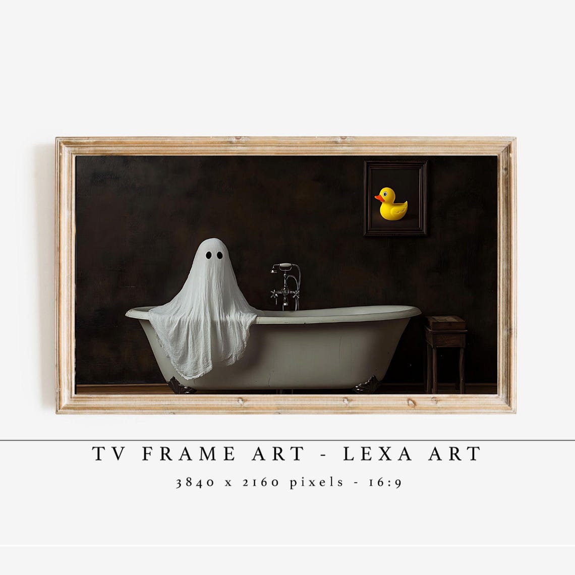 Cute Ghost in Vintage Bathtub with Rubber Duck Halloween Poster