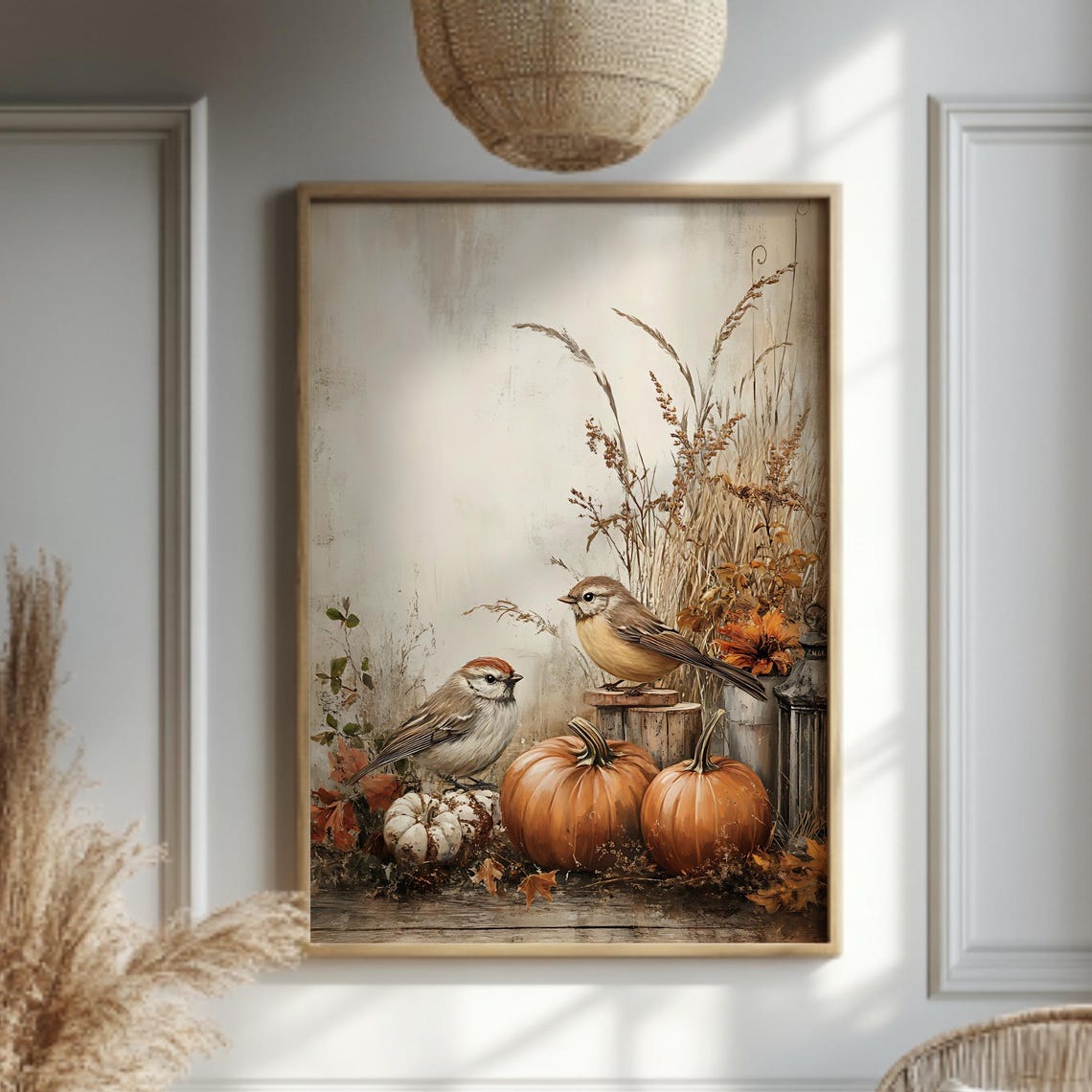 Birds and Pumpkins Rustic Autumn Farmhouse Fall Harvest Poster