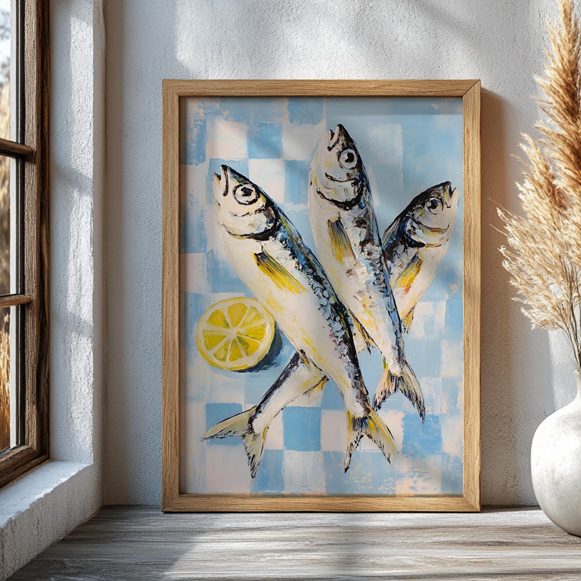 Sardine Fish Lemon Slice Nautical Coastal Kitchen Art Poster