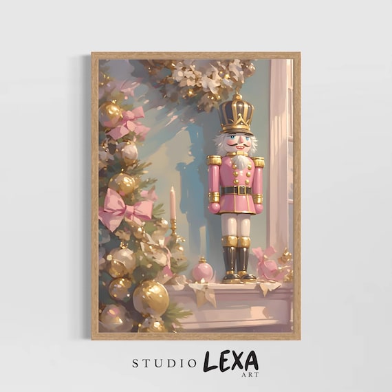 Pink Nutcracker Soldier Christmas Oil Painting Holiday Poster