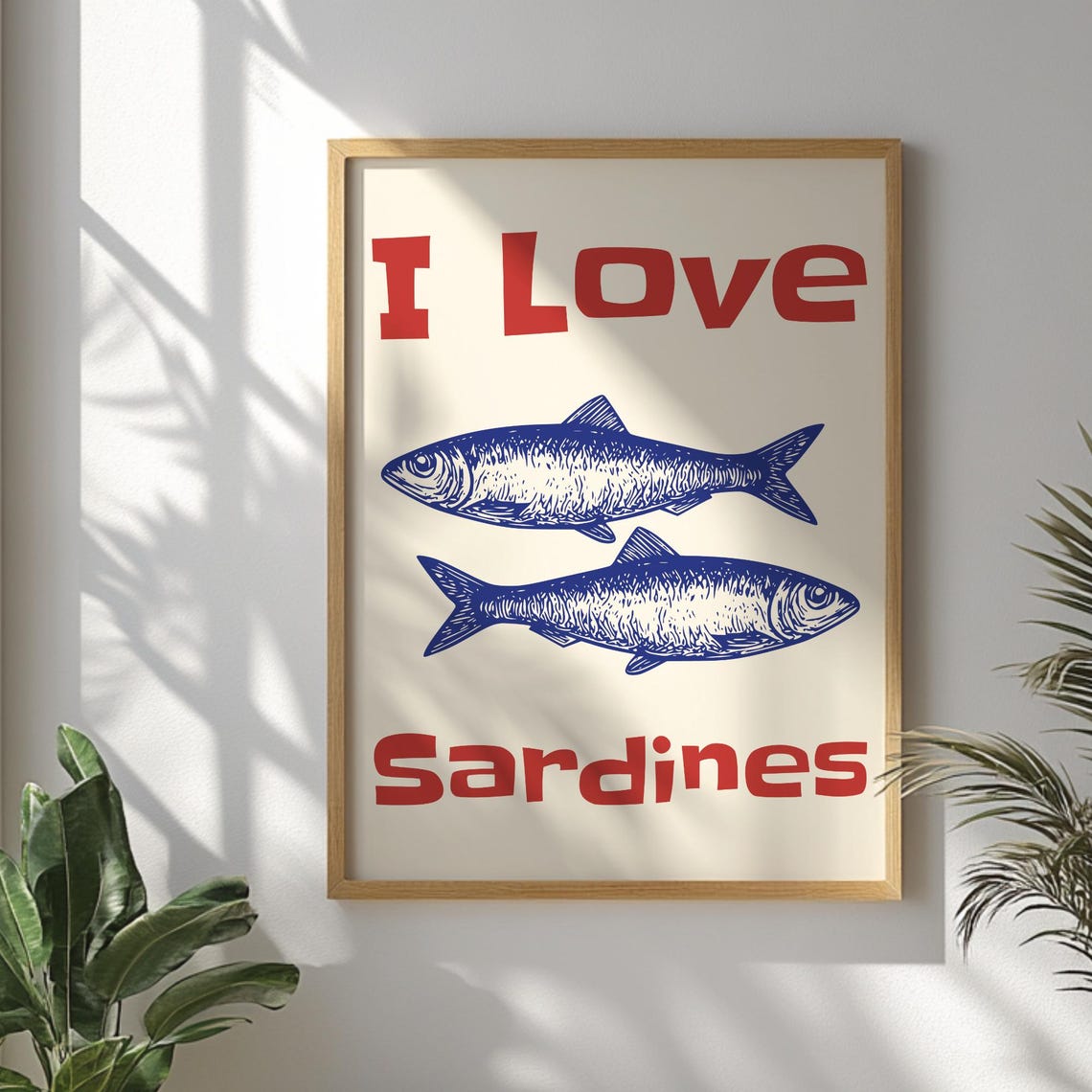 I Love Sardines Retro Funny Fish Typography Kitchen Poster Decor