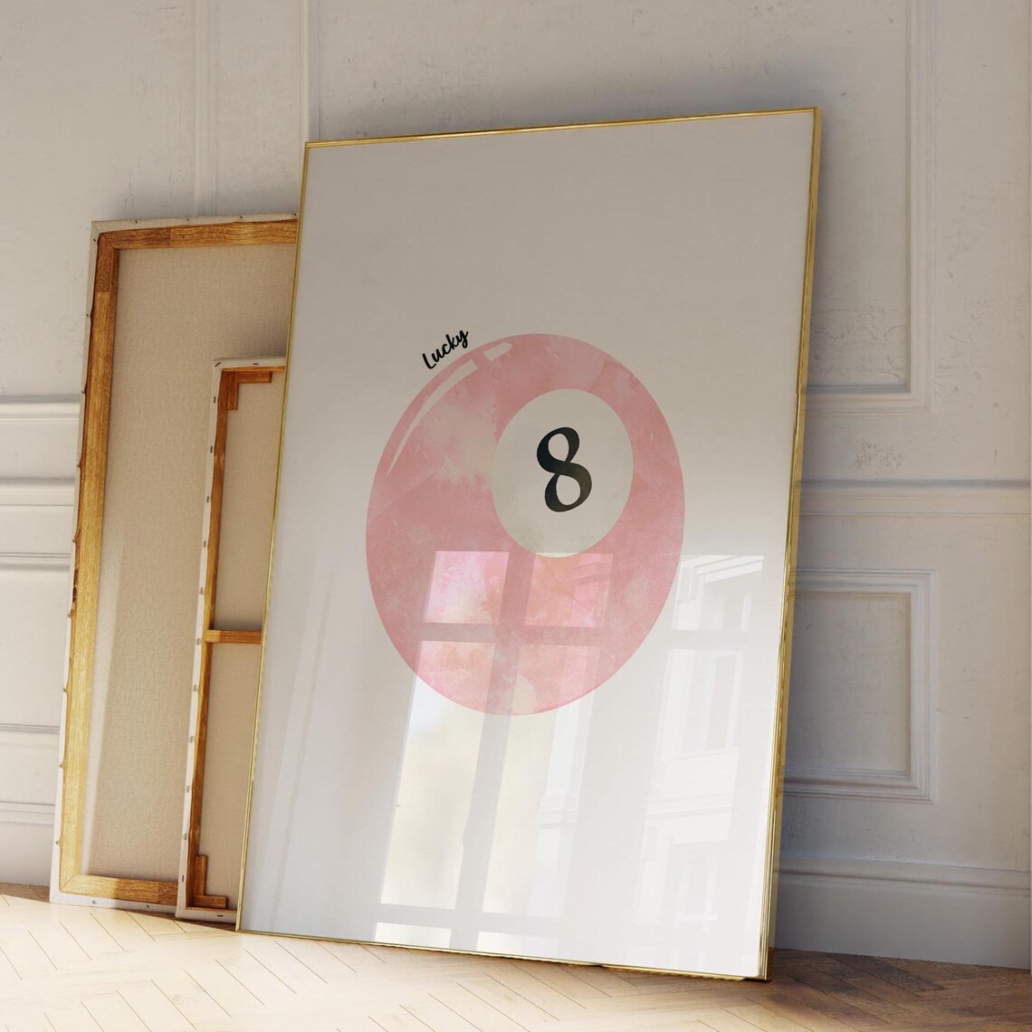 Lucky 8 Ball Pink Watercolor Eight Ball Minimalist Dorm Poster