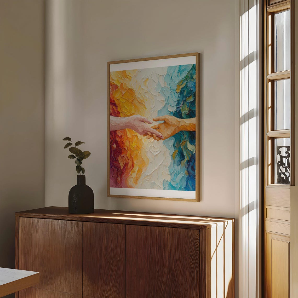 Reaching Hands Poster Colorful Impasto Painting Love Connection Art - Image 4