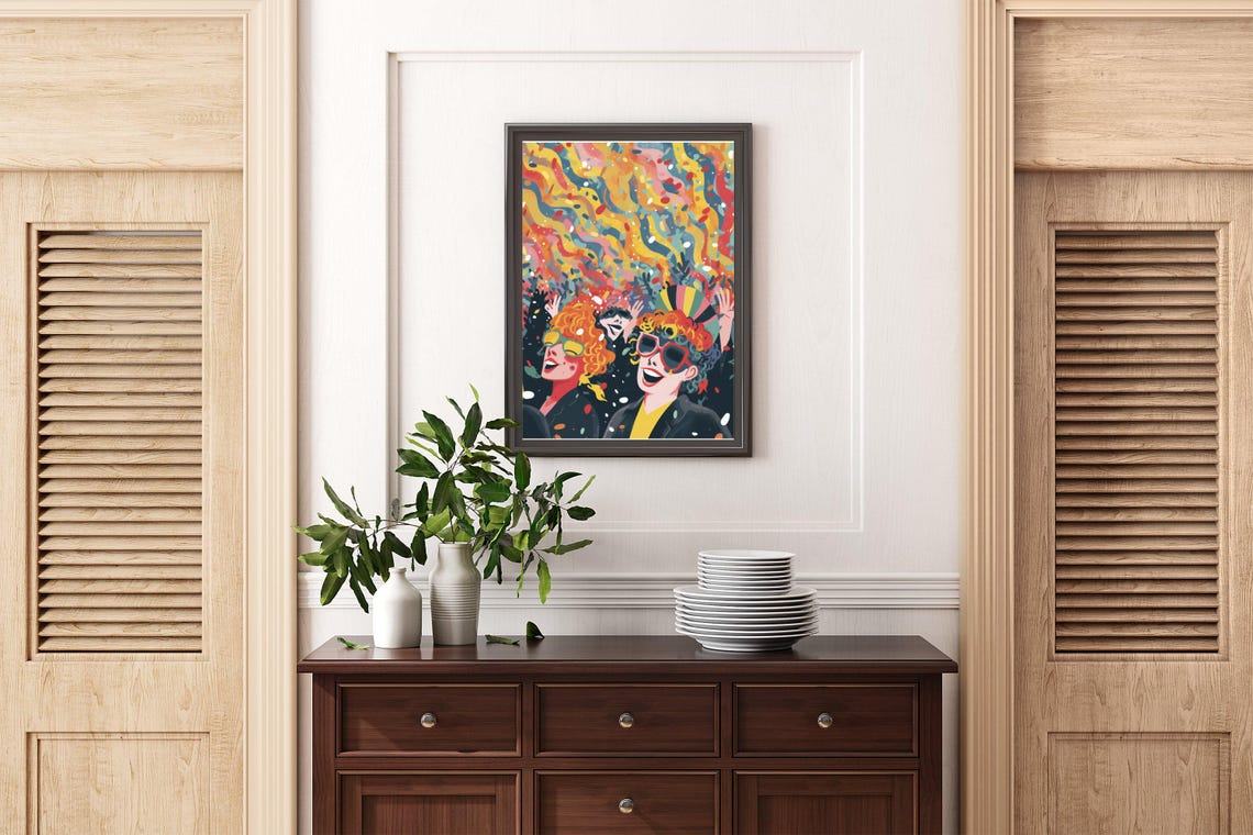 Joyful Carnival Party Scene With Confetti and Happy Dancers Poster - Image 2