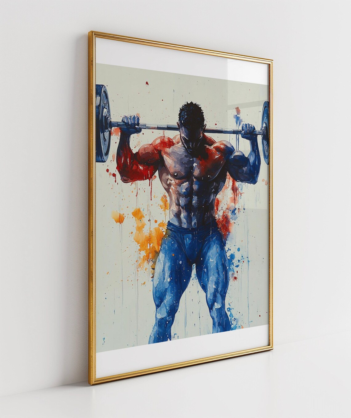 Bodybuilder Lifting Barbell Watercolor Gym Fitness Art Poster - Image 3