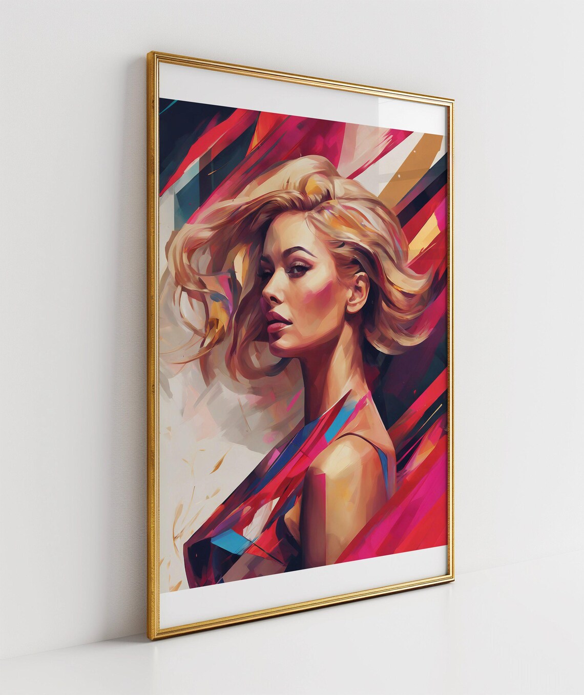 Blonde Woman Profile Abstract Poster With Vibrant Red Brushstrokes - Image 3