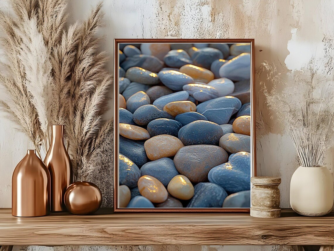 Close Up of Smooth Blue Grey Coastal Pebbles Texture Art Poster - Image 5