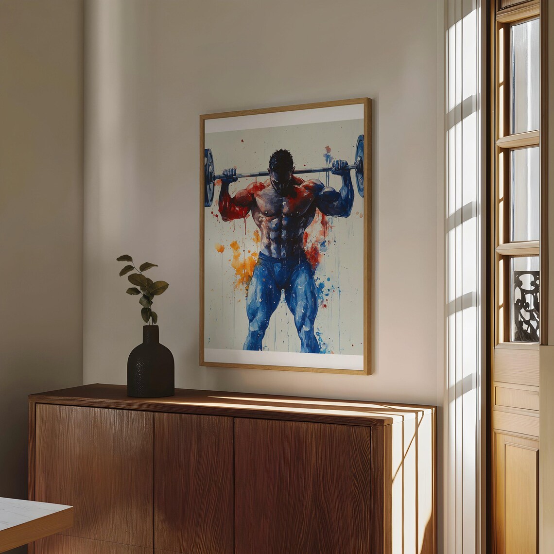 Bodybuilder Lifting Barbell Watercolor Gym Fitness Art Poster - Image 4