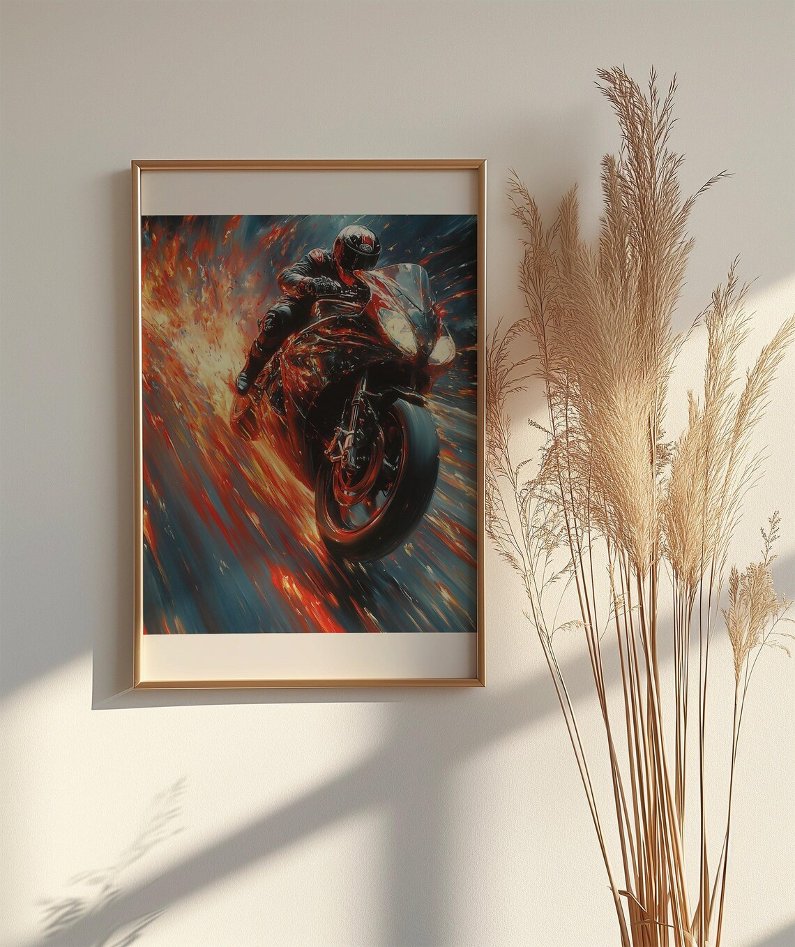 Fiery Racing Motorbike Poster High Speed Sports Bike Action Art - Image 2