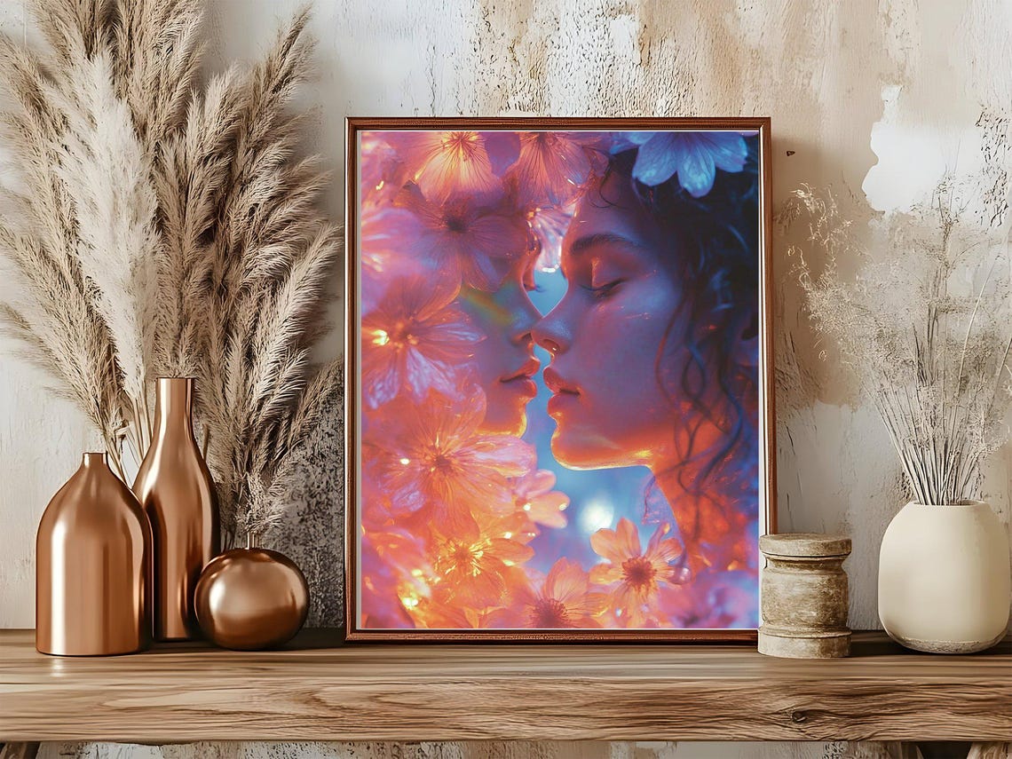 Ethereal Double Exposure Faces in Blooming Flowers Art Poster - Image 5