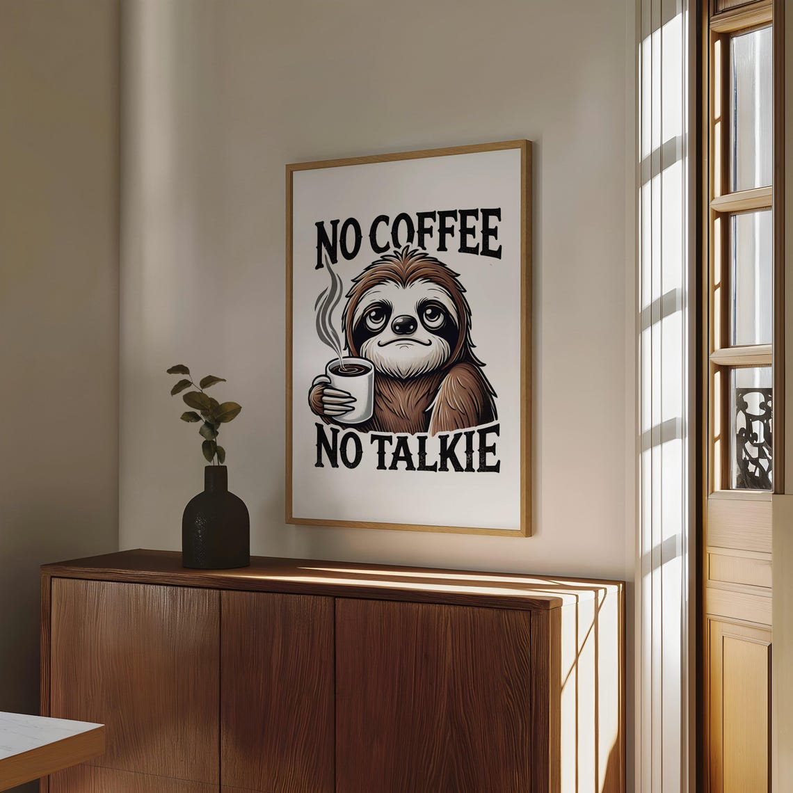 Funny Sloth Poster Saying No Coffee No Talkie With Steaming Cup - Image 4