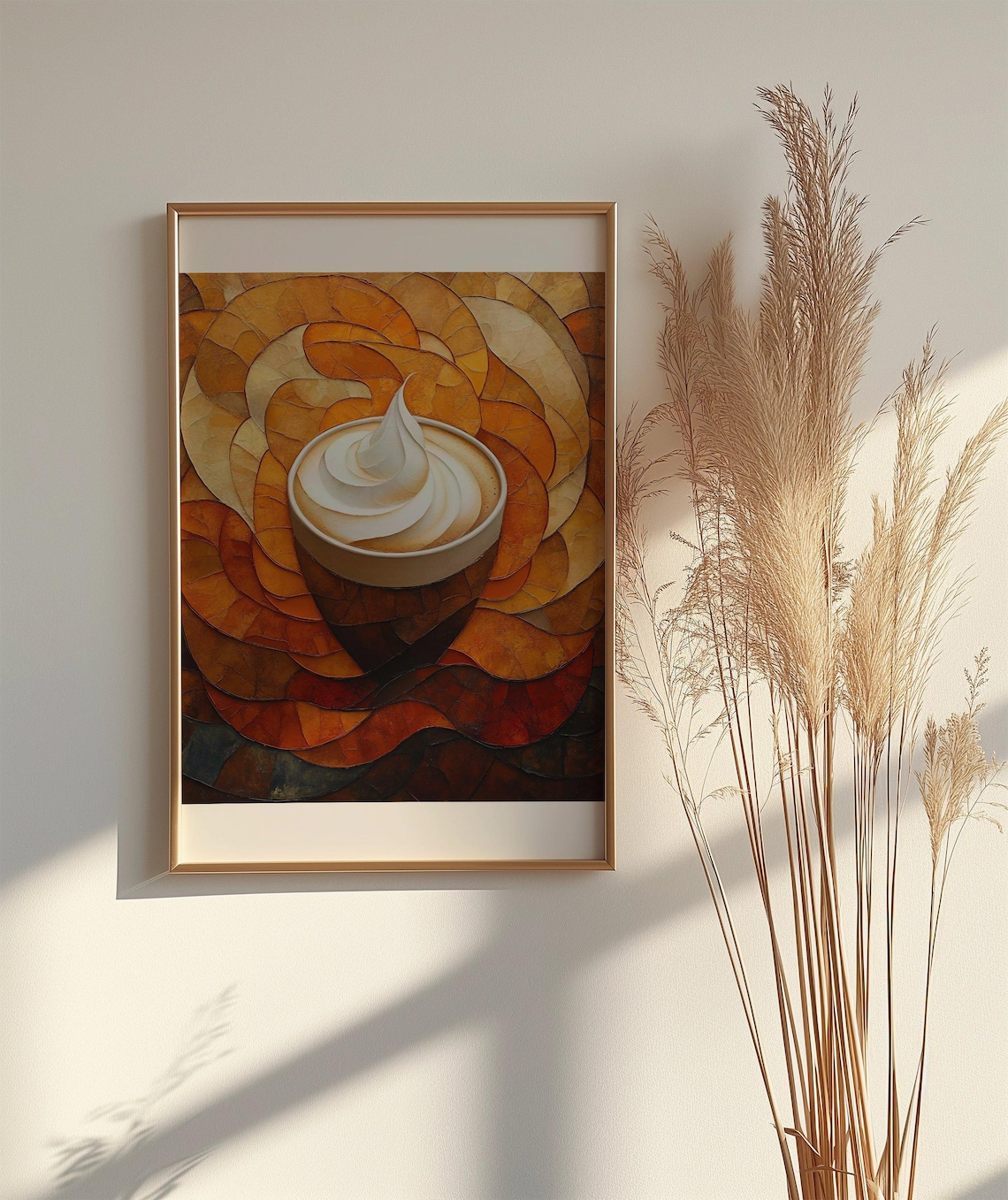 Creamy Latte Cup With Swirled Foam Stained Glass Amber Poster - Image 2