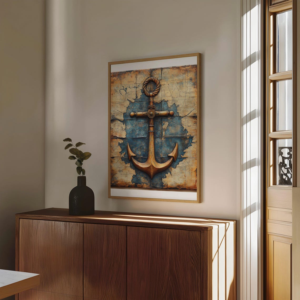 Bronze Anchor Over Vintage Map Poster With Weathered Nautical Style - Image 4