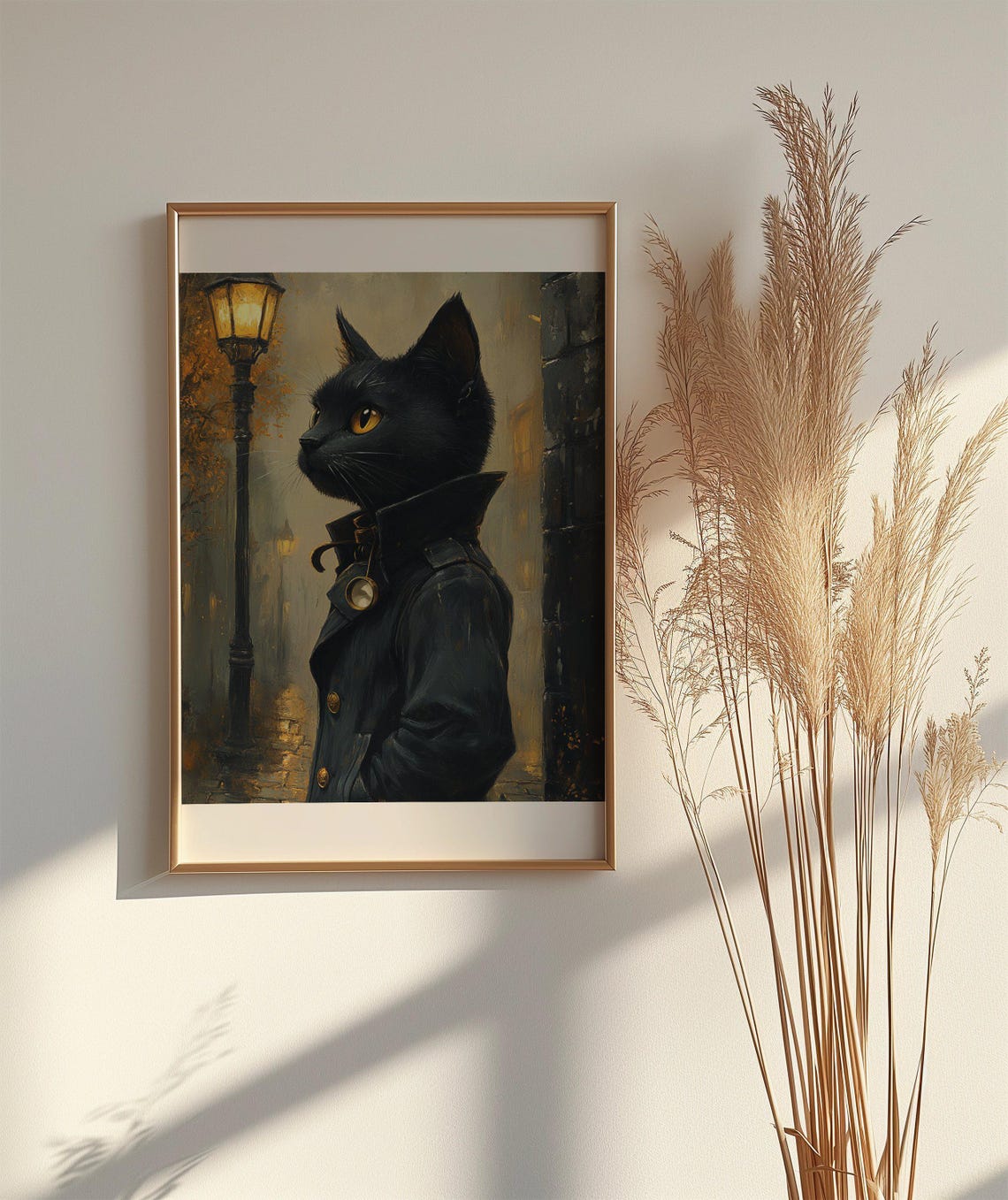 Black Cat Detective Poster Wearing a Trench Coat by a Lamppost - Image 2