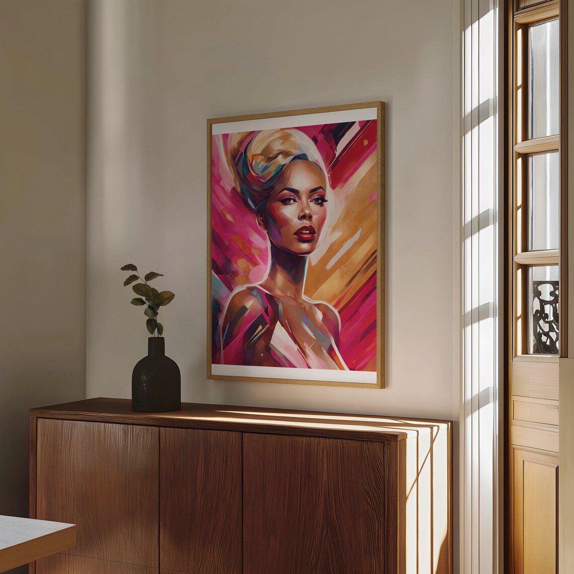 Vibrant Abstract Woman Portrait Poster With Magenta and Gold Energy - Image 4