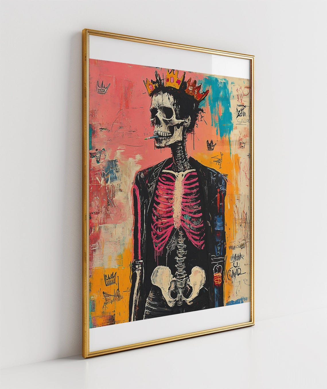 Crowned Skeleton Basquiat Style Graffiti Urban Skull Wall Poster - Image 3
