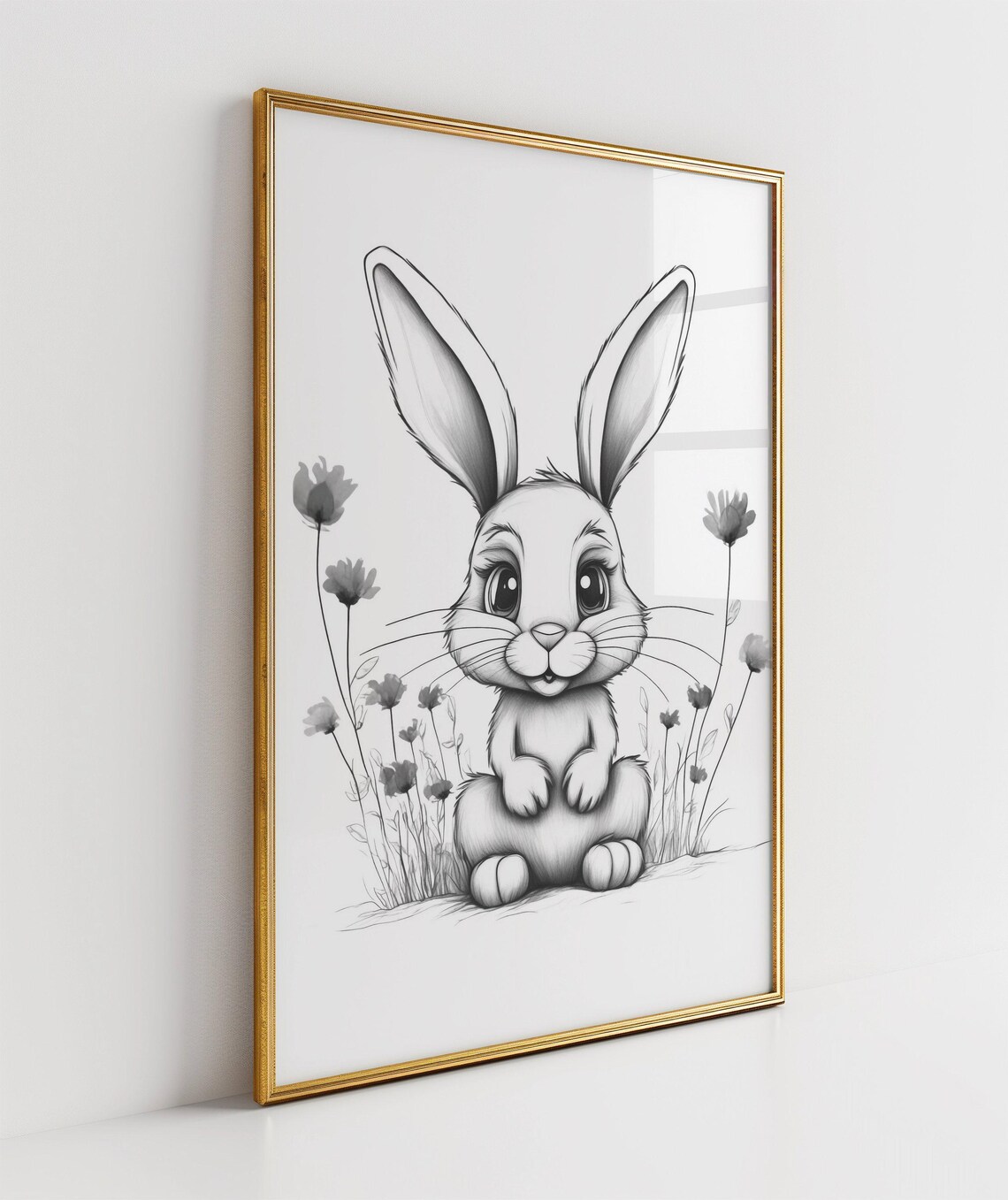 Adorable Bunny Sketch With Wildflowers Nursery Room Decor Poster - Image 3