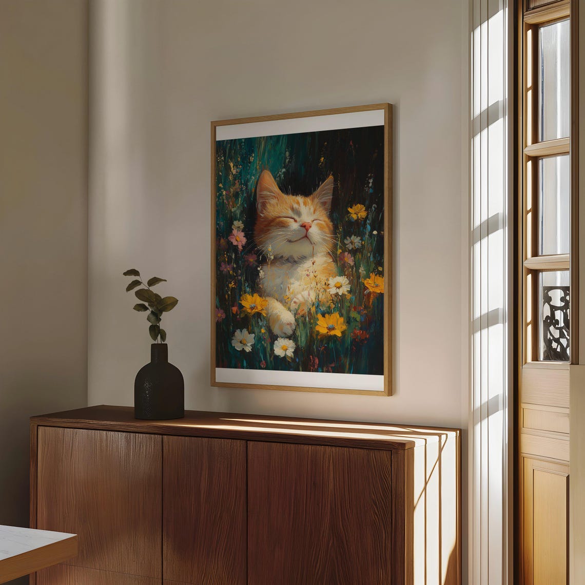 Happy Kitten Among Wildflowers Poster With Impressionist Style - Image 4