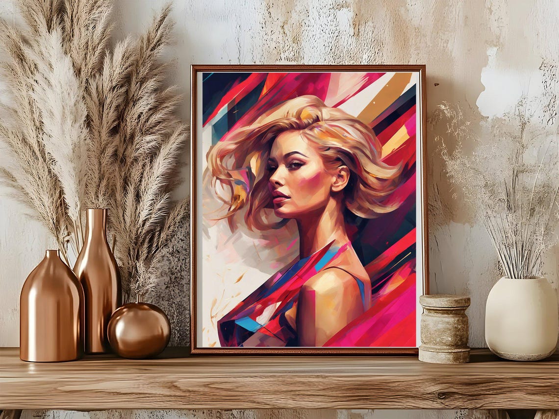 Blonde Woman Profile Abstract Poster With Vibrant Red Brushstrokes - Image 5
